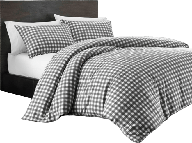 Preston Grey Cotton Flannel 2 Piece Duvet Cover Set, Twin