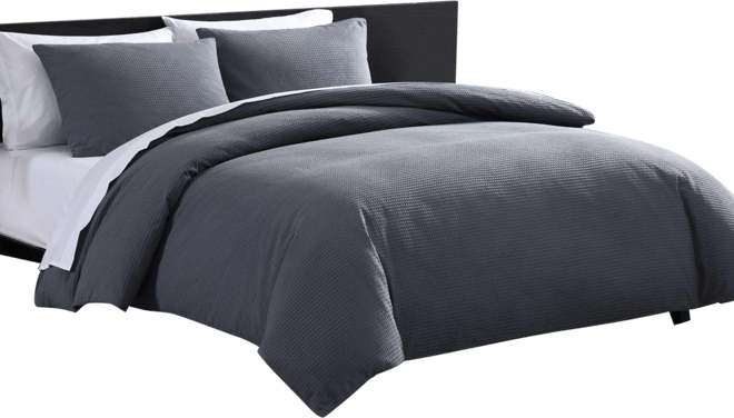 Waffle Pique Cotton 3 Piece Duvet Cover Set, Queen