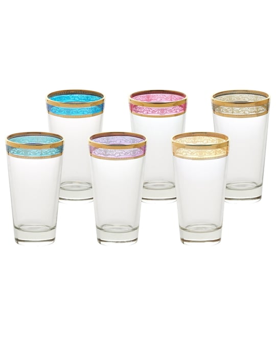 Lorren Home Trends Multicolor Champagne Flutes with Gold Rings, Set of 4