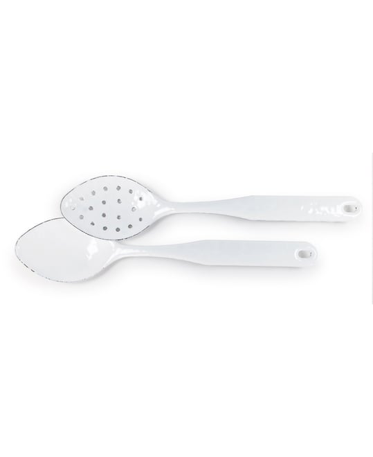 Solid White Enamelware Collection 2 Piece Spoon Set