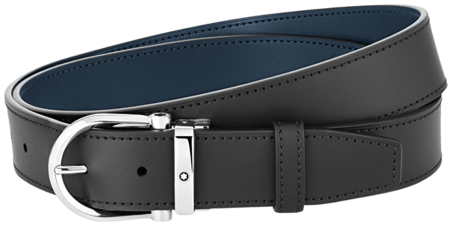 Men's Horseshoe Shiny Stainless Steel Reversible Leather Belt