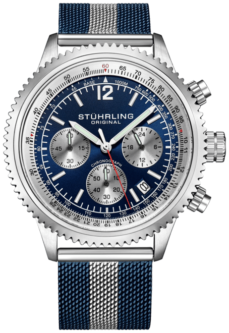 Stuhrling Men s Monaco Blue Silver tone Stainless Steel Blue Dial 47mm Round Watch Macy s