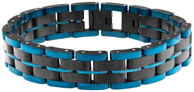 Men's Watch Link Bracelet in Blue and Black Ion-Plated Stainless Steel