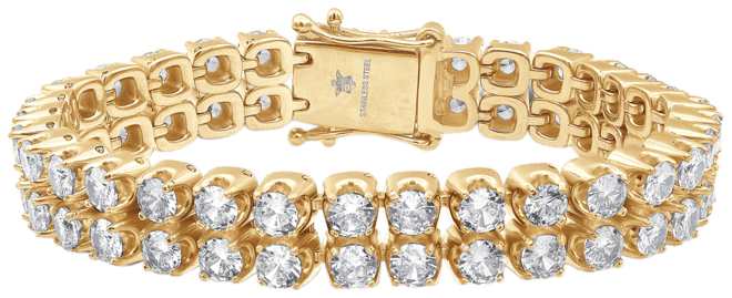 Men's Cubic Zirconia Double Row Tennis Bracelet in Gold-Tone