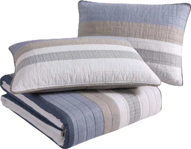 Galewood Beige Cotton Reversible 3-Piece Quilt Set, King