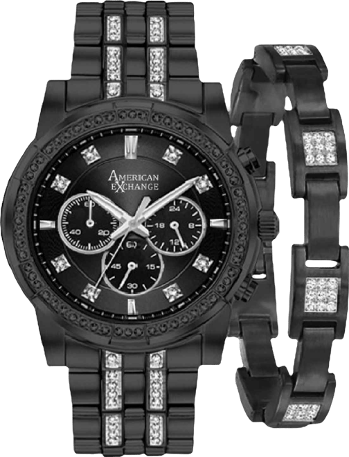 Men's Crystal Bracelet Watch 46mm Gift Set