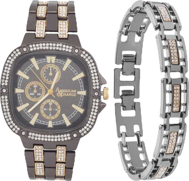 Men's Crystal Bracelet Watch 46mm Gift Set