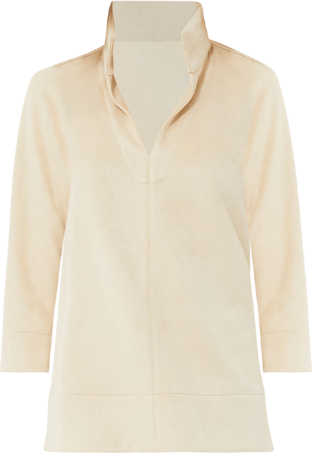 Bone Suede Margot Stand Collar Blouse