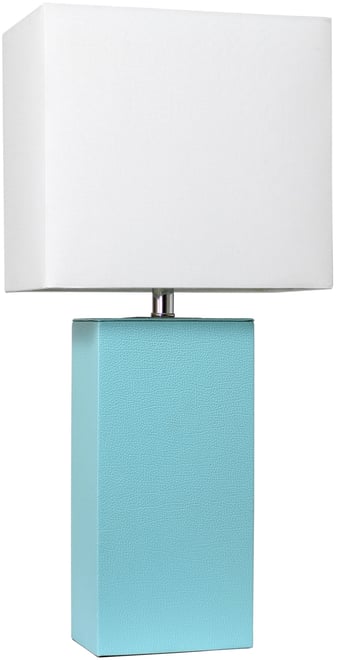 Lalia Home Lexington 21" Leather Base Modern Home Decor Bedside Table Lamp with White Rectangular Fabric Shade