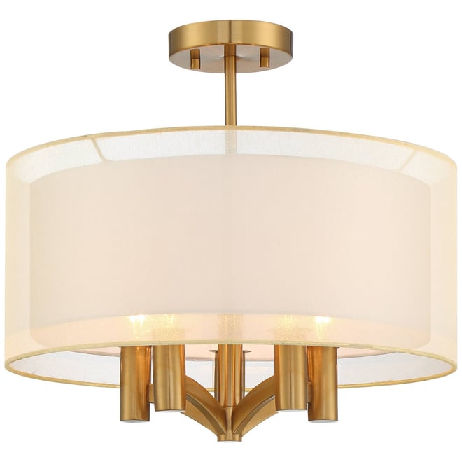 Caliari Modern Ceiling Light Semi Flush Mount Fixture 18" Wide Warm Brass Double Drum Shade for Bedroom Kitchen Hallway Bathr