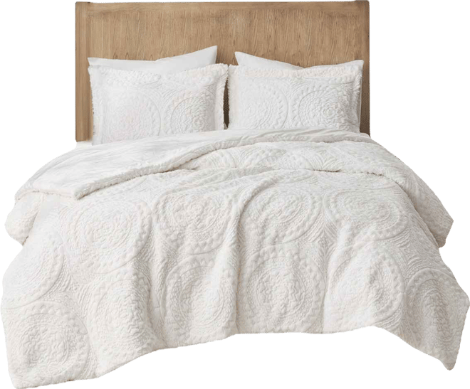 Arya Embroidered Medallion Faux Fur 3-Pc. Comforter Set, King/California King