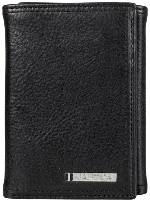 Men's Enameled Logo Leather Trifold Wallet