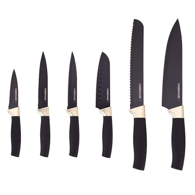 FARBERWARE 12 PIECE CUTLERY KNIFE SET BLACK COPPER STAINLESS STEEL