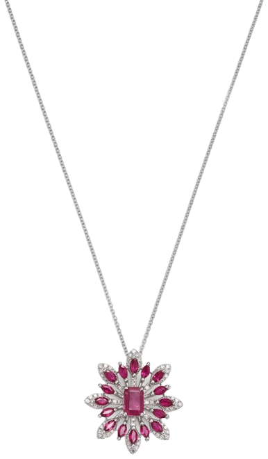 Minimalist Starburst popular Pendant in Sterling Silver with 14kt Gold and Ruby