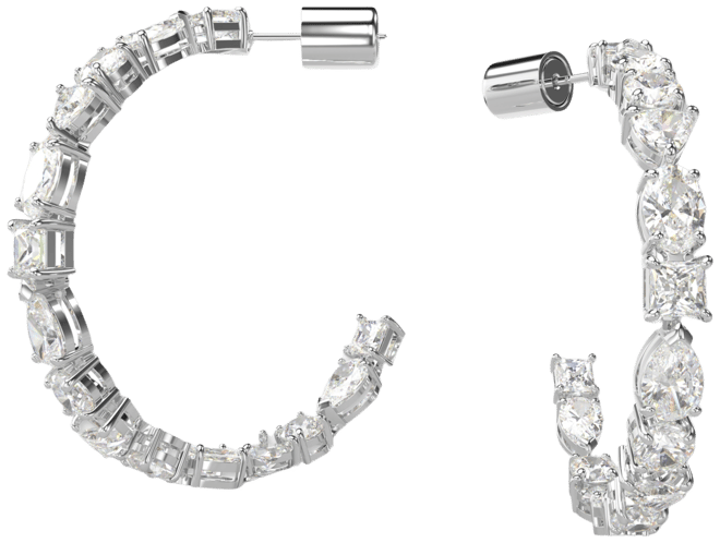 Rhodium-Plated Medium Mixed Crystal C-Hoop Earrings, 1.54"