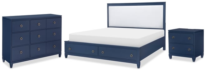 Summerland 3pc Bedroom Set (Queen Upholstered Storage Bed, Dresser, Nightstand)