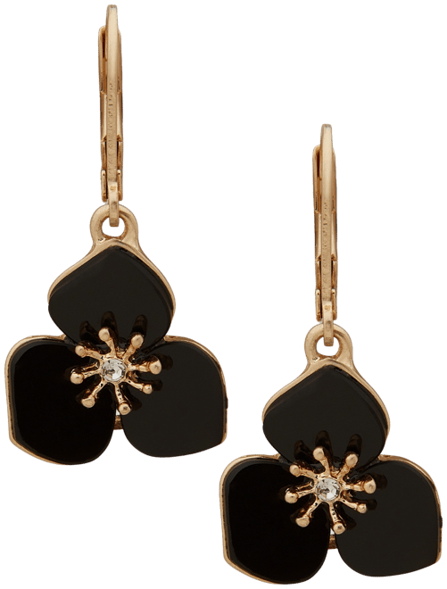 Gold-Tone Pave Jet Flower Drop Earrings