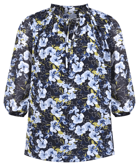 Plus Size 3/4 Sleeve Chiffon Blouse