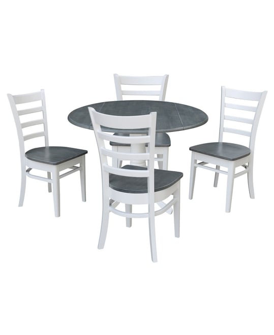 42" Dual Drop Leaf Dining Table with 4 Ladderback Chairs, 5 Piece Dining Set