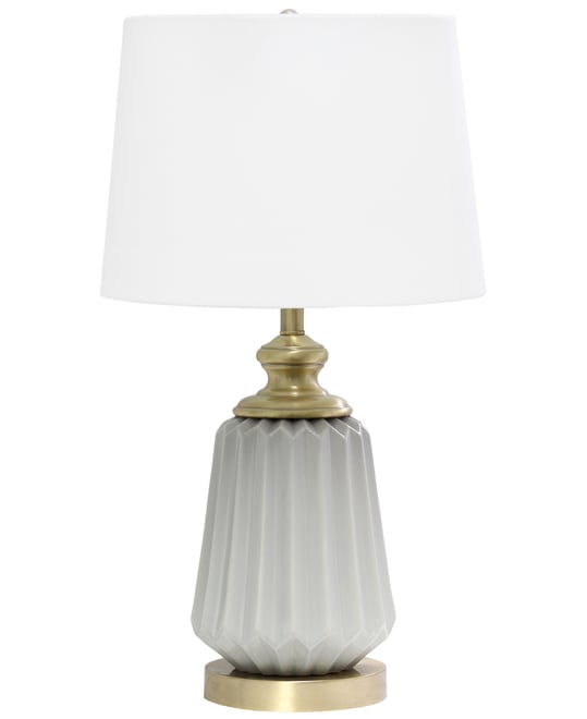 25" Classic Fluted Ceramic and Metal Table Lamp with White Fabric Shade for Bedside Desk Foyer End table Dresser Dining Room