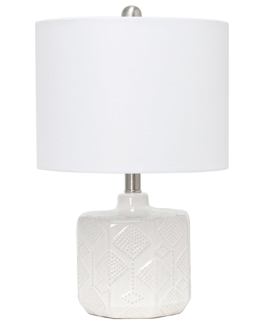 19" Contemporary Bohemian Ceramic Eyelet Pattern Floral Textured Bedside Table Lamp with White Fabric Shade