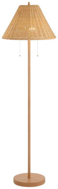 Nando 61" 2-Light Coastal Bohemian Iron, Rattan Led Floor Lamp with Pull-Chain