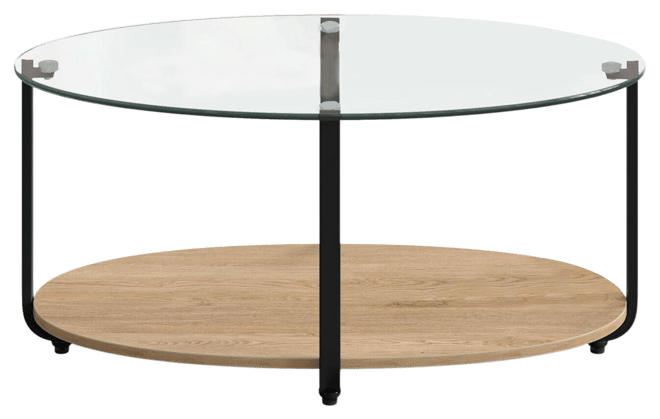 Glass-Top Coffee Table 2-Tier Modern Oval Side Sofa Table w/ Storage Shelf