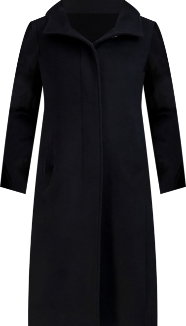 Womens Stand-Collar Single-Breasted Wool Blend Coat