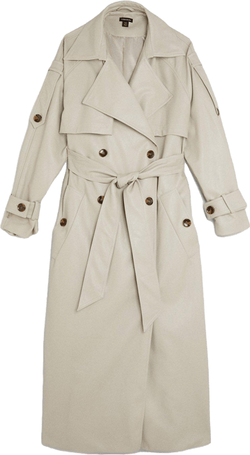 Faux Leather Tailored Belted Storm Flap Trench Coat | Karen Millen