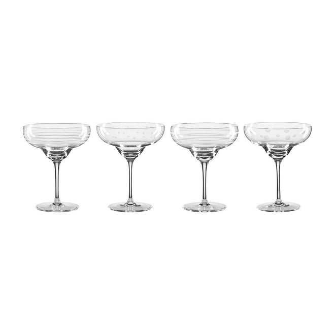 Aqua and White Margarita Glass Set of 4