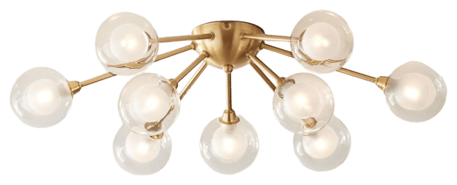 Spheres Modern Ceiling Light Flush Mount Fixture 28" Wide Warm Brass 9-Light Led Clear Globe Glass for Bedroom Kitchen Living