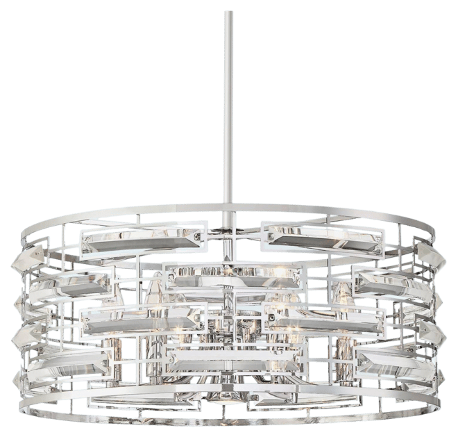 Possini Euro Design Smart Polished Nickel Pendant Chandelier Lighting 20" Wide Modern Drum Clear Crystal 6-Light Fixture for Dining Room Living House 