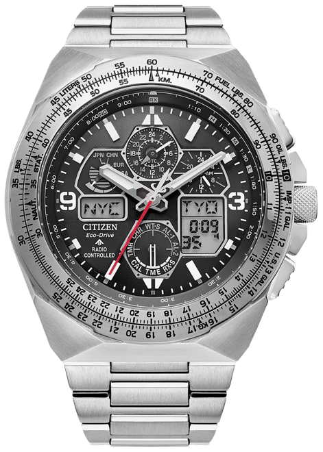 Citizen Promaster Air Mens Chronograph Atomic Time Silver