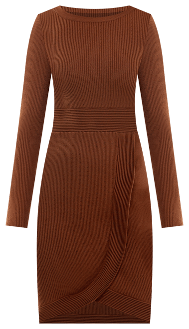 Juniors' Round-NecK Faux-Wrap Ribbed Sweater Dress