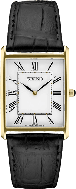 Men's Essentials Black Leather Strap Watch 28mm