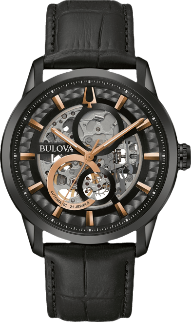 Men's Automatic Sutton Black Leather Strap Watch 43mm, A Macy's Exclusive