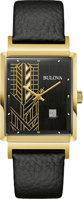 Men's Frank Lloyd Wright Dana-Thomas House Black Leather Strap Watch 30x47mm