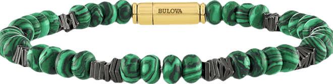 Men's Marine Star Malachite Beaded Bracelet in 14k Gold-Plated Sterling Silver