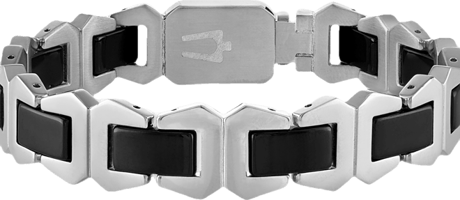 Men's Icon Black Ceramic Bracelet in Stainless Steel