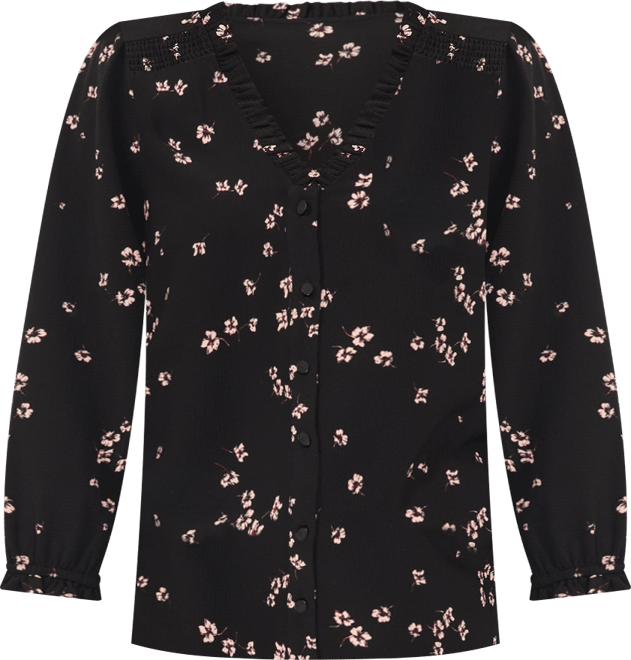 Women's Floral-Print Button-Front Blouse