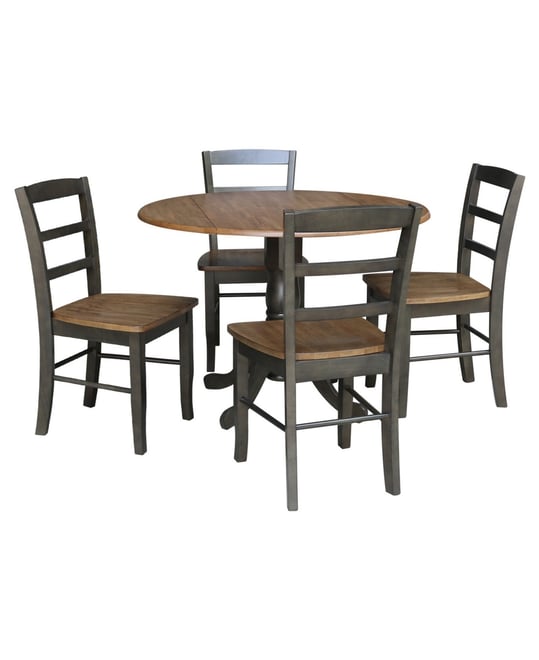 42" Dual Drop Leaf Pedestal Dining Table with 4 Madrid Ladderback Chairs, 5 Piece Dining Set