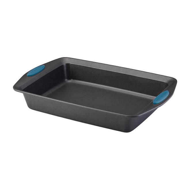 Rachael Ray Nonstick Bakeware Set with Grips includes Nonstick Baking Pans,  Baking Sheet and Nonstick Bread Pan - 5 Piece, Gray with Marine Blue