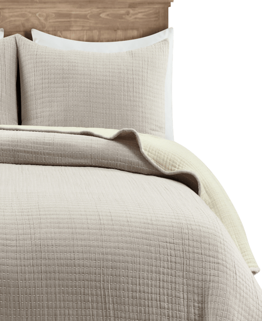 Solid Kantha Pick Stitch Yarn Dyed Cotton Woven 3-Piece Quilt Set, King