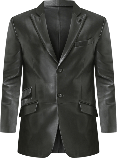 Men Peaked Lapel Two-Button Leather Blazer
