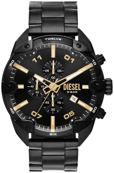 Diesel Men's Spiked Chronograph Black Stainless Steel Watch 49mm