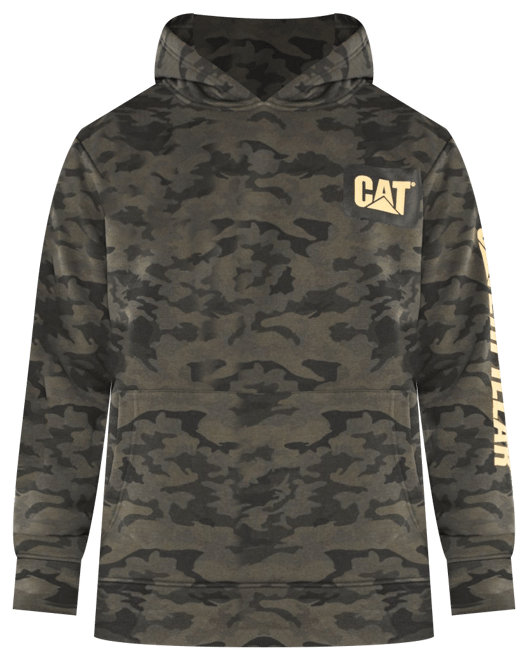 Men s Caterpillar Fleece Caterpillar Sleeve Logo Pullover Hoodie