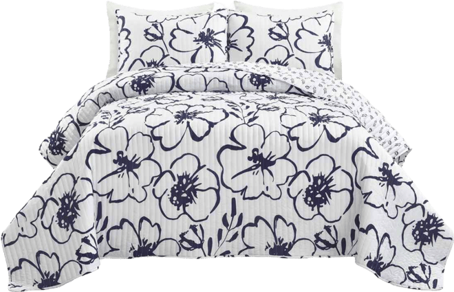 Scandinavian Floral 3 Piece Quilt Set, King