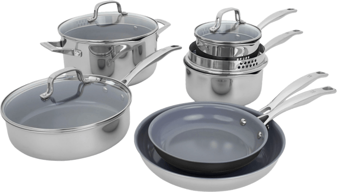 Henckels Clad H3 Ceramic Nonstick 10-Piece Stainless Steel Ceramic Nonstick Cookware Set