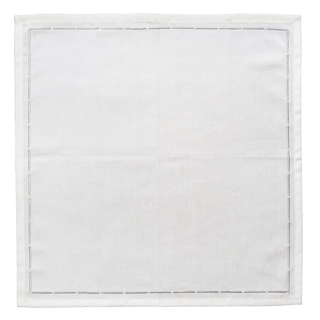 The White Company Somerton Silver Trim Napkins – Set of 4, White/Silver