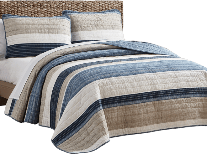 Ridgeport Blue Cotton Reversible 2 Piece Quilt Set, Twin